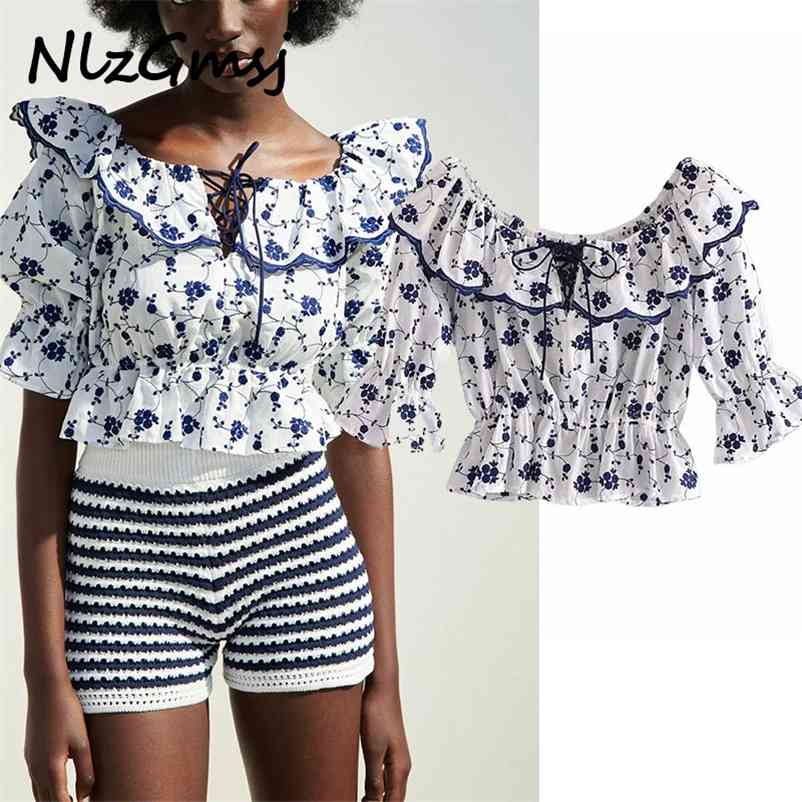 

Blouse Women Short Sleeve Lace Up s Summer Fashion Layered Decorative Female Chic Tops 05 210628, As picture