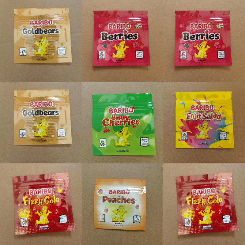 

Goldbears Edibles Mylar Bags Plastic Packaging Fizzy Cola Flavor Bag Happy Cherries Alphabet Letters Gummy Frogs Peaches Candy Berrie jllOqY