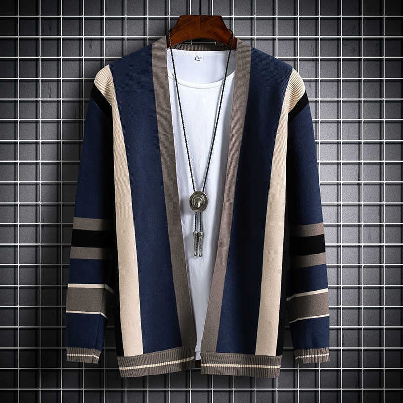

Contrast Sweater Mens Fashion Cardigan Stand Collar Splicing Mens Sweaters Sueter Hombre Roupa De Inverno Herren Pullover, Khaki
