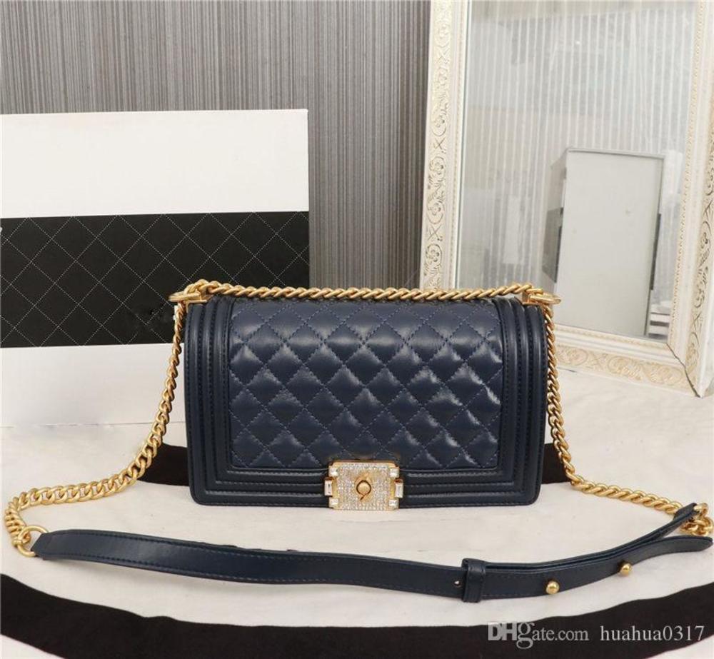 

Blue Quilted Leather Medium Boy Flap Bag Shoulder Size: 25CM KM6G