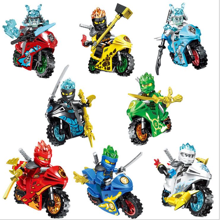 

8pcs/set 4.5cm Phantom Ninja Series Motorcycle Kaiko Jeniya Ice King Puzzle Assembled Building Block Minifigure 61015