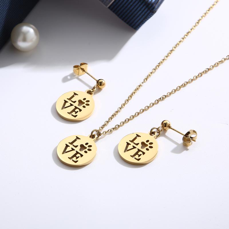 

Earrings & Necklace European Style Stainless Steel Ladies Letter Pendant Set Fashion All-season Initial Jewelry, Silver