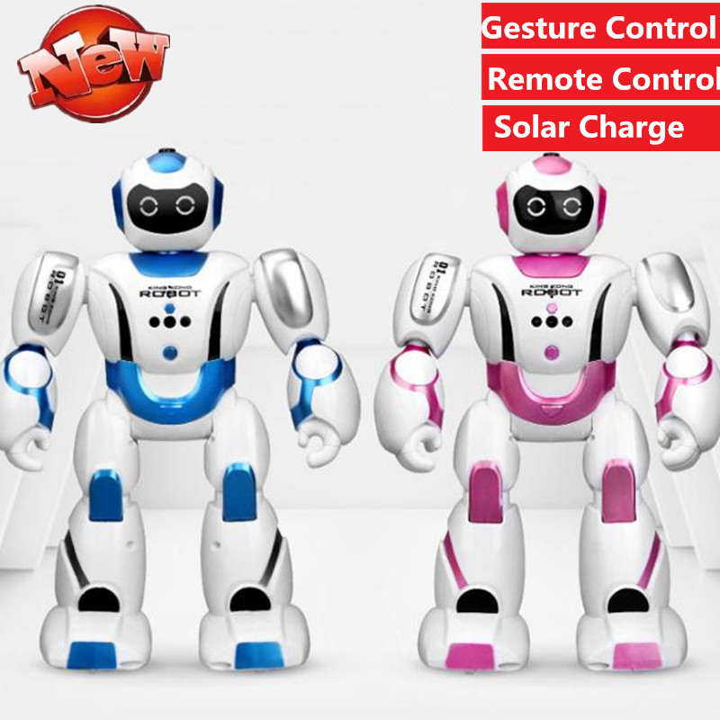 

Educational Robot Toy Intelligent Remote Control RC Robot Gesture Control Mode battery Solar charge RC Toy Dance Program Walk to, Red