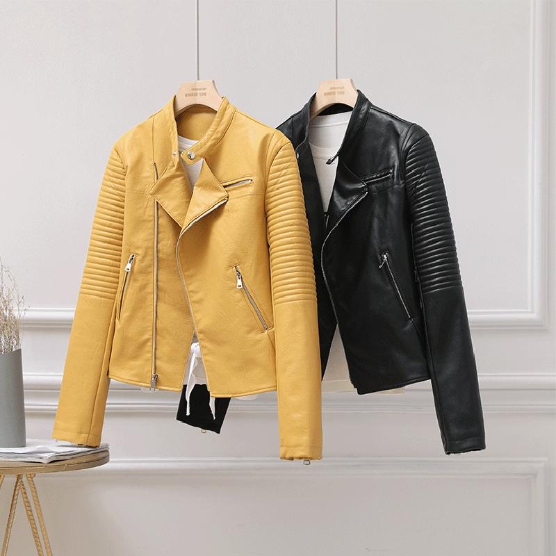 

Women's Leather & Faux ZQLZ Jacket Woman Streetwear Motorcycle Biker Black Short Pu Outwear Autumn Spring Zipper Moto Coat Women
