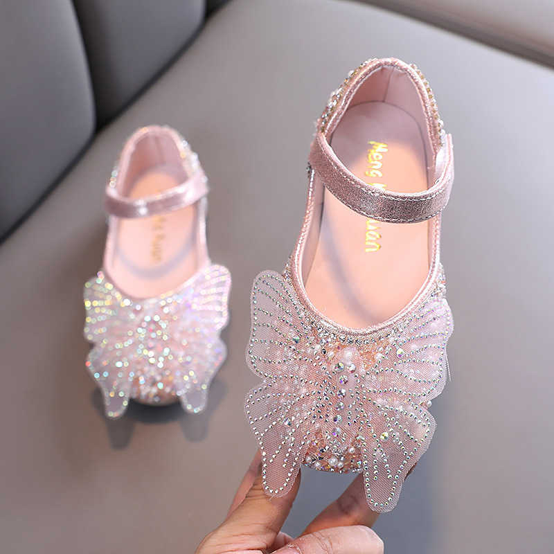 

Girls Shoes Toddler Rhinestone Princess Shoes 2021 Spring Autumn New Sequins Butterfly Kids Soft Flats Performance Shoe G04 X0703, Black