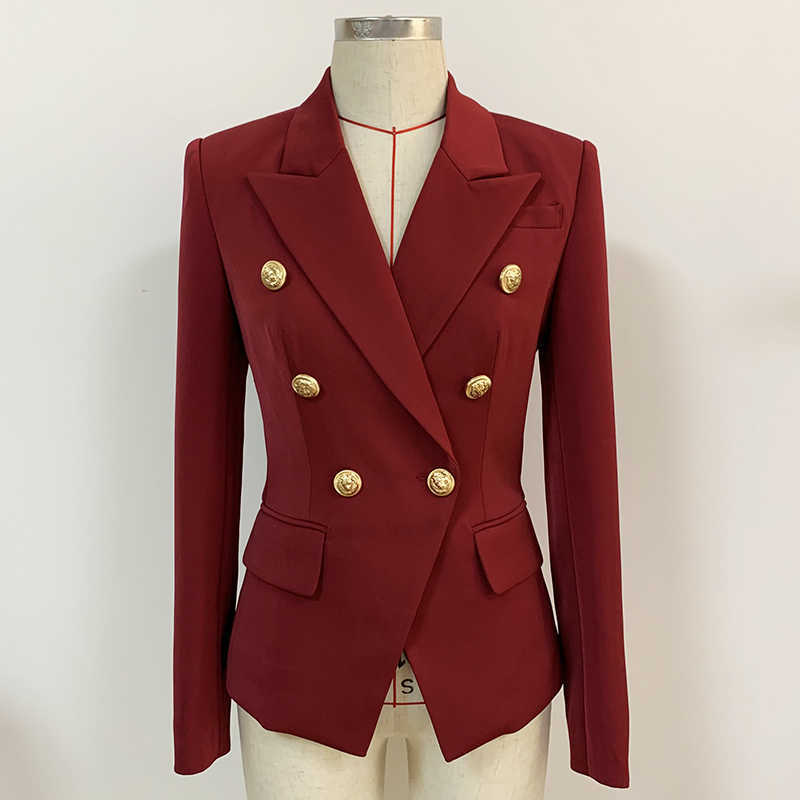 

HIGH QUALITY est Designer Blazer Women's Classic Lion Buttons Double Breasted Slim Fitting Jacket Burgundy 210526