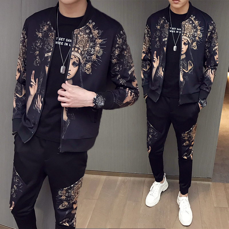

2021 New Outono Roupa Masculina Novo Conjunto De Impressa Moda Hombre Jaqueta Esportiva + Calas Esportivas Moletom 2 Pea Svhx, Tz197