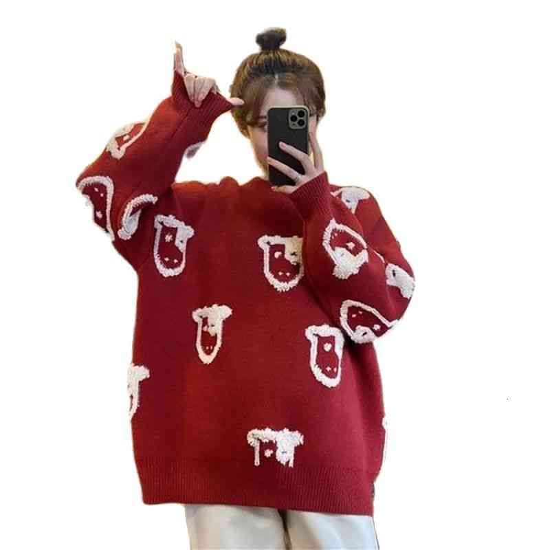 

women's sweaters suÃ©ter de malha senhos animados feminino, blusÃ£o feminino estilo coreano vermelho moda urbana outono casual plus size, White;black