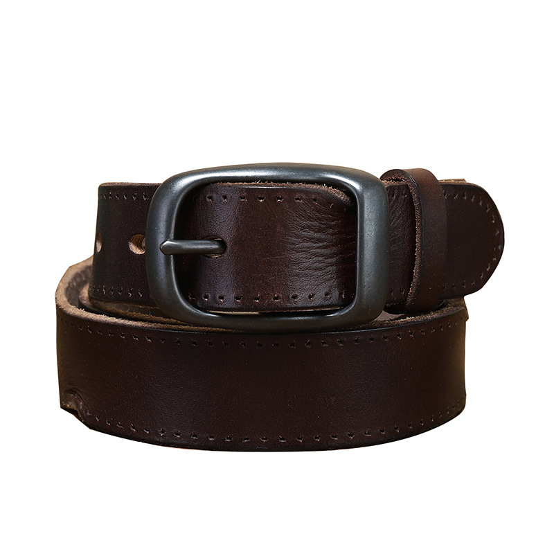 

Retro Handmade Pleated Korean Style Personality Belt Mens Leather Pin Buckle First Layer Cowhide Trendy Fashion Cattlehide Leather Pants Bel, Black