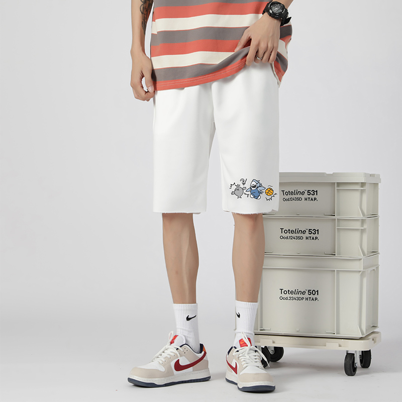 

B 2021 summer ins men's short loose fashion cartoon print comfortable multi-color outdoor simple trend wild five-point pants, White;black