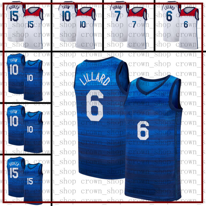 

Devin 15 Booker Damian Lillard Kevin 7 Durant Basketball Jerseys USA 2021 Summer Olympics Jayson 10 Tatum White Navy Jerseys Z6, Men