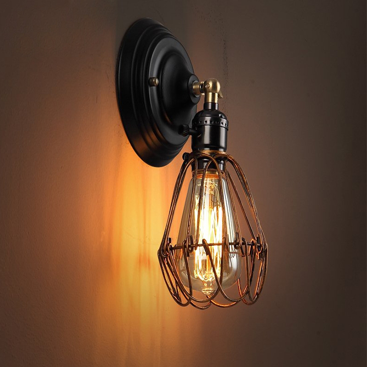 

Creative personality balcony aisle wall lamps American country industrial style small iron cage wall light