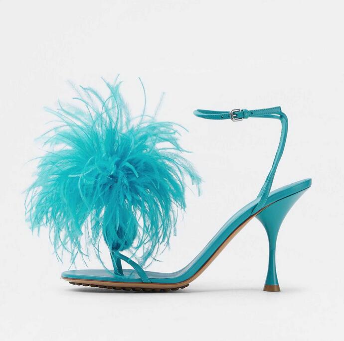 

women feather dot sandals high heels feather-trimmed womens dress shoe fashion ladies square toe sandal woman