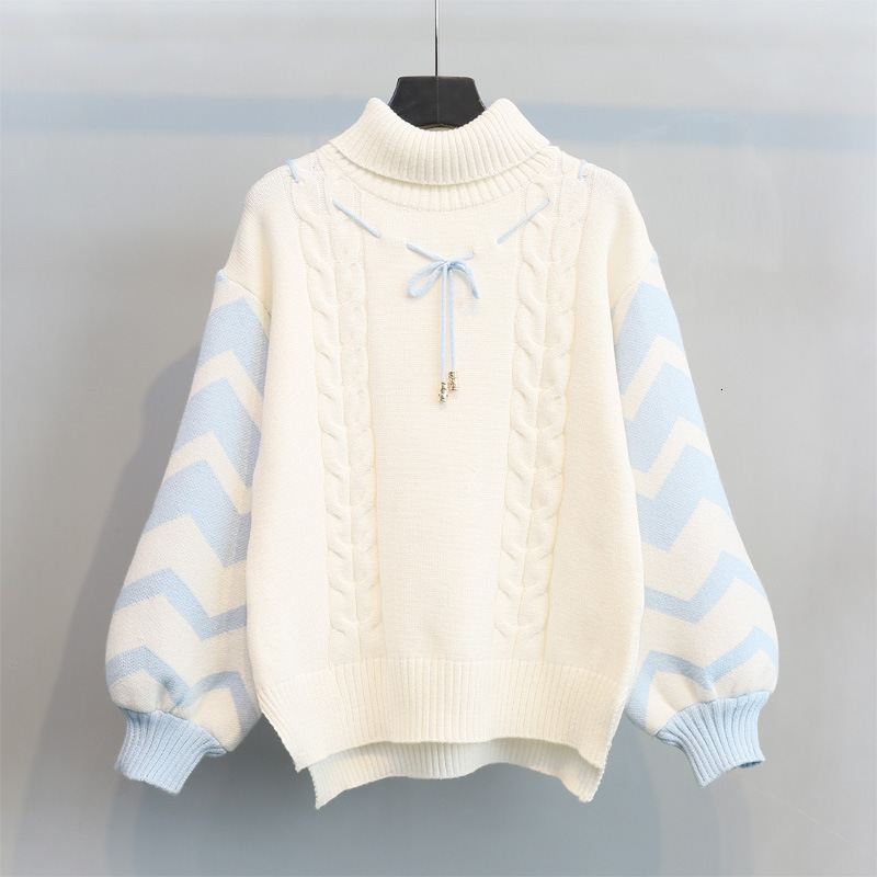 

2021 Women's Pullovers Oversize Bf Nightgown Japanese Unisex Striped Crocheted Female Hip Hop Sweater New Fashionable Winter Retro Daily 1pp, Beige
