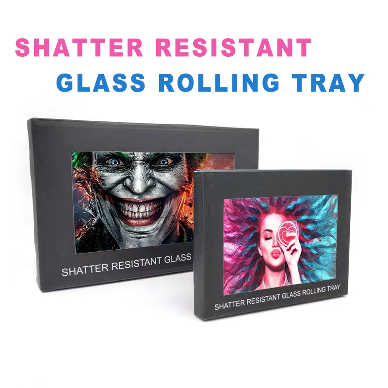 

Shatter Resistant Glass Rolling Tray Tobacco Smoking With Independent Carton Packing 20 patterens Two Size For Roll Paper Smoke Herb Grinder
