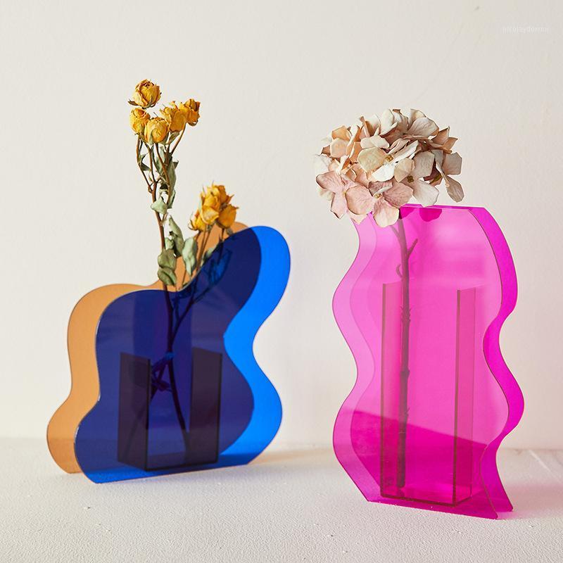 

Vases Nordic Rainbow Colorful Acrylic Vase Art Geometric Sunlight Sunrise Daybreak For Home Decorations Desktop Decor