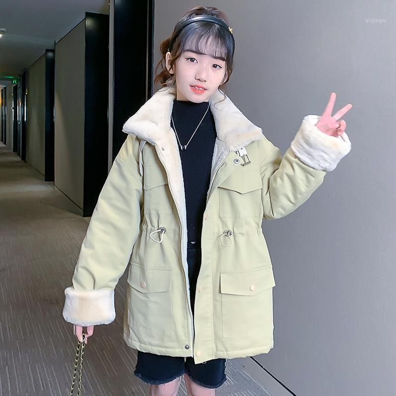 

Coat 2021 Winter Girls Outerwears Fashion Teenager Coats For Solid Turn-down Collar Style Kids Trench Preppy, Blue;gray