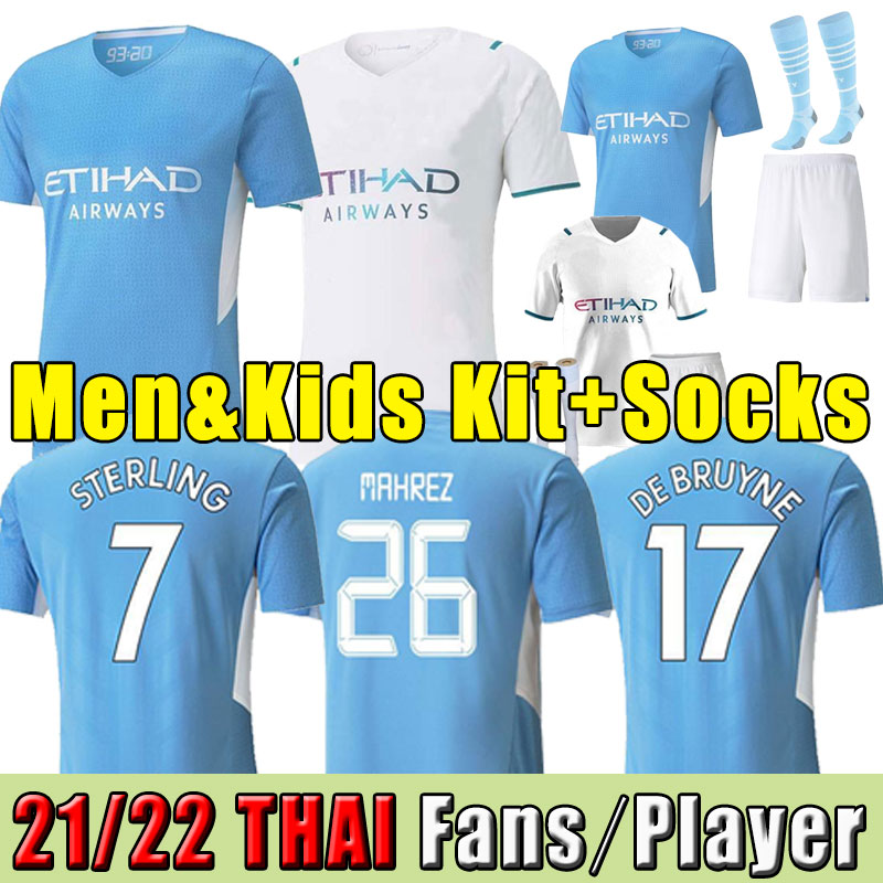 

21 22 New soccer jerseys 2021 2022 man CITY STERLING football shirt KUN AGUERO DE BRUYNE GESUS BERNARDO MAHREZ RODRIGO Men+kids kits socks thailand player+fans version, Home+patch