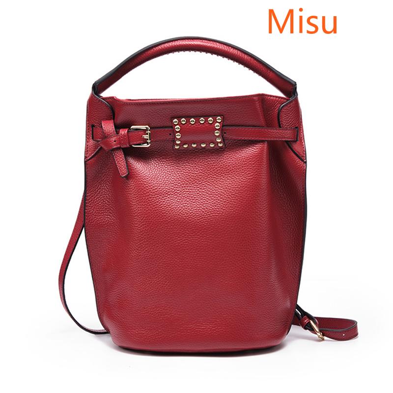 

New Genuine Leather Ladies Bucket Bag Fashion Wild Handbag High Quality Shoulder Messenger Bag Women Shopping Bags, Black