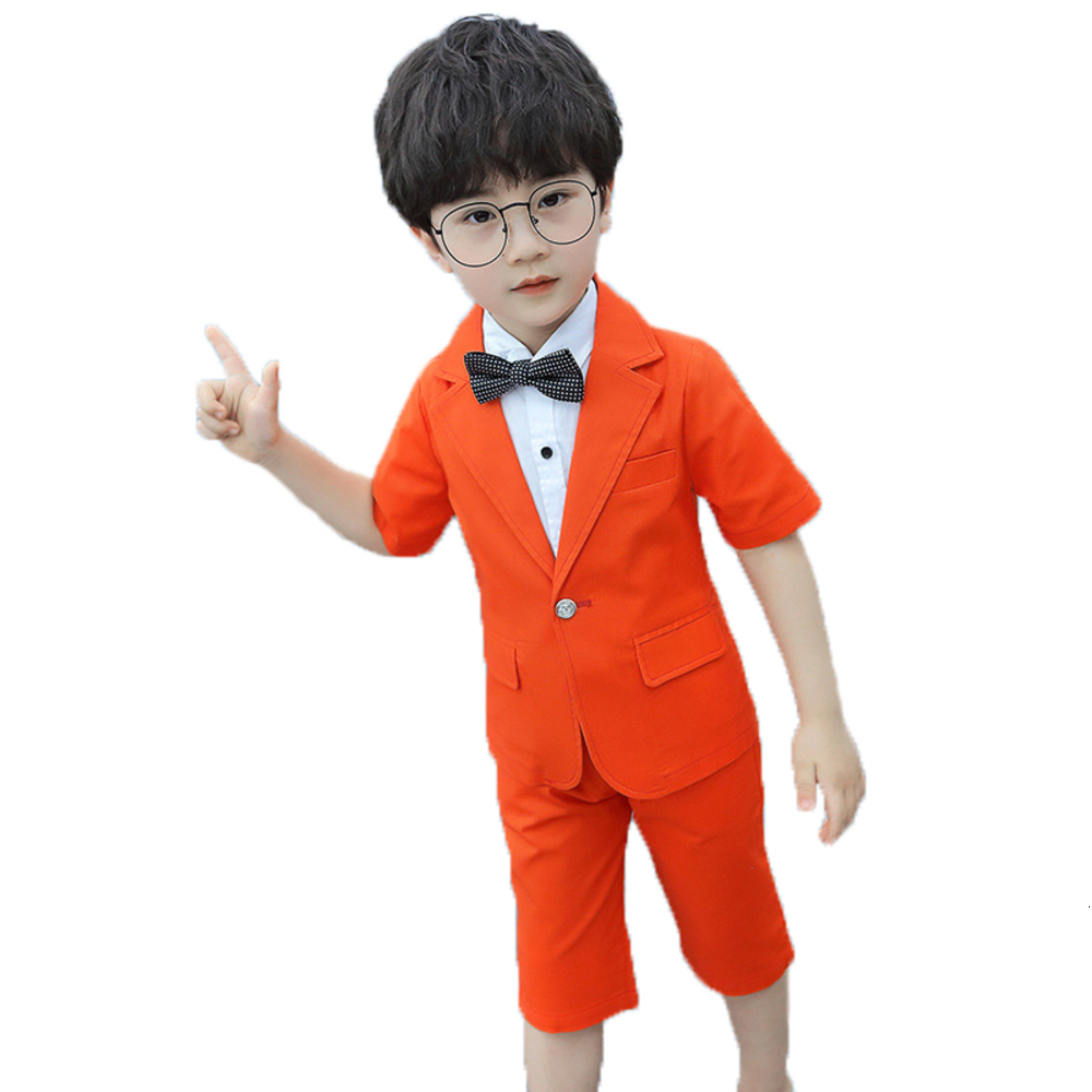 

2019 New Flower Boys Formal Suits Summer 2pcs Short Sleeve Blazer+Shorts Children Kids Wedding Birthday Dress Clothing Set, White