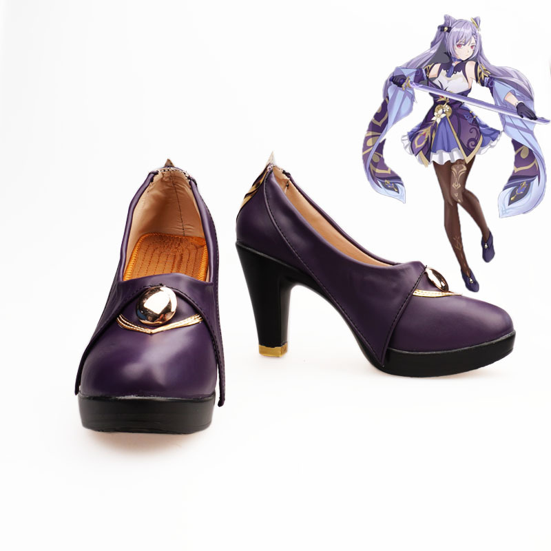 

Chinese Hot Game Genshin Impact Cosplay Halloween Keqing Women's High-size Shoes Gfmo, Lavender.