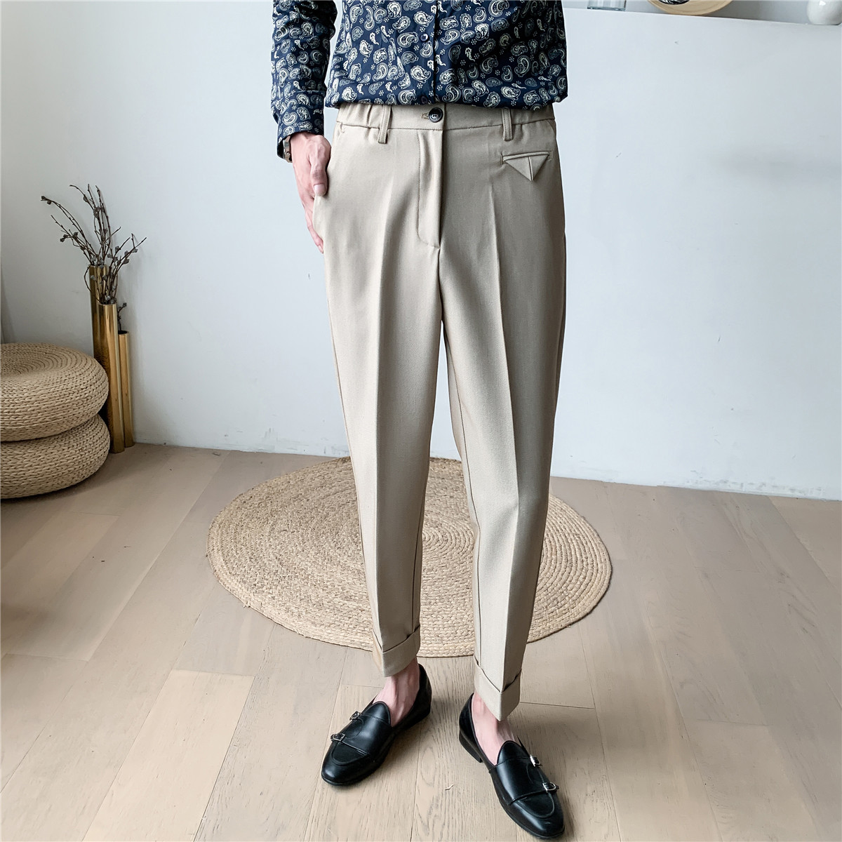 

2021 6 Color New Formal Pantalon Costume Trousers Slim Fit Casual Autumn British Trend Mens Pants Khaki Y678, White