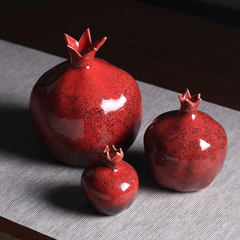 

Decorative Objects & Figurines Creative Red Pomegranate Vase Ceramic Ornaments Desktop Flower Arrangement Art Office Home Decoration Christm