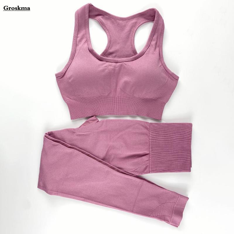 

Seamless High Waist Pants+Sexy Bra Women Yoga 2 Piece Set Fitness Gym Knitting Suits Sports Running Clothes Workout Outfit, 2 piece set m