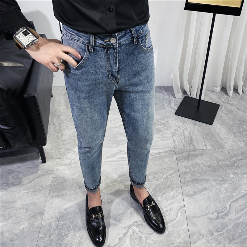 

2021 New High Quality Water Washing Fine Fit Jeans for Men's Clothes Autumn All the Cozy Korean Game Casual Denim Pants 34-29 9e6t, Light blue.