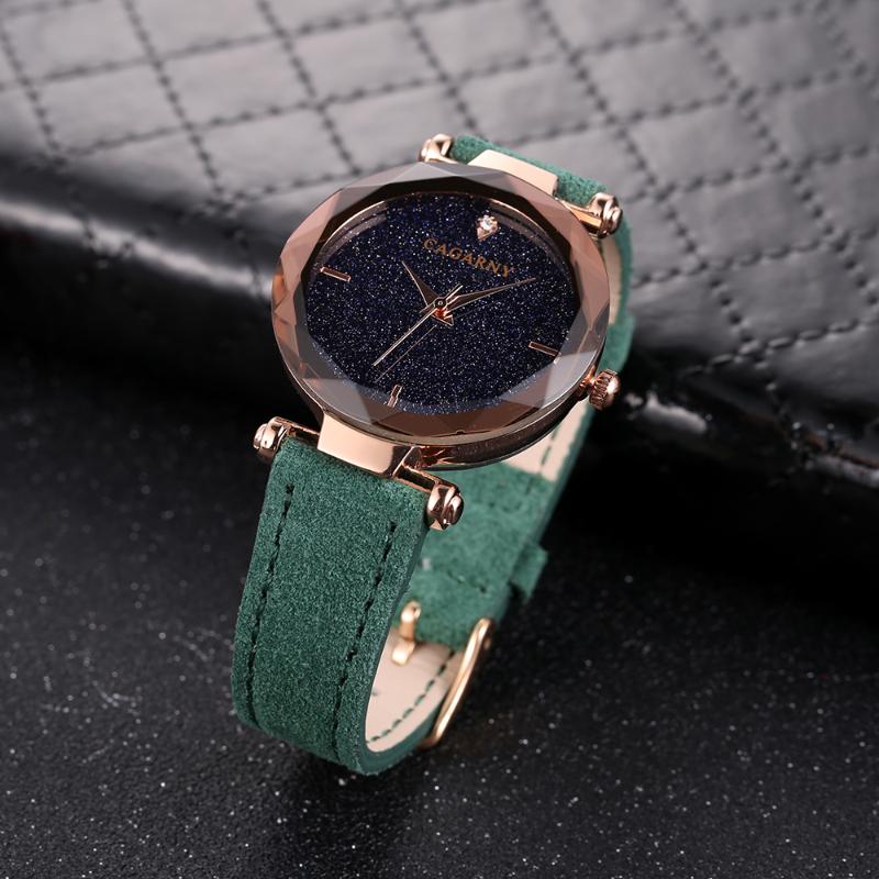 

Wristwatches Women Watches Luxury Cagarny Women's Quartz Watch Crystal Leather Rose Gold Fashion Ladies Clock, Black