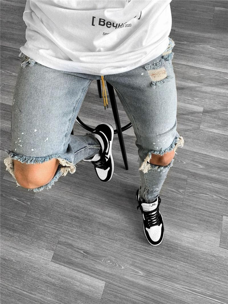 

QNPQYX Mens Jeans New Spring Autumn Hommes Pencil Pants Pantalones High Street Stretch Men Designer Jeans, 14