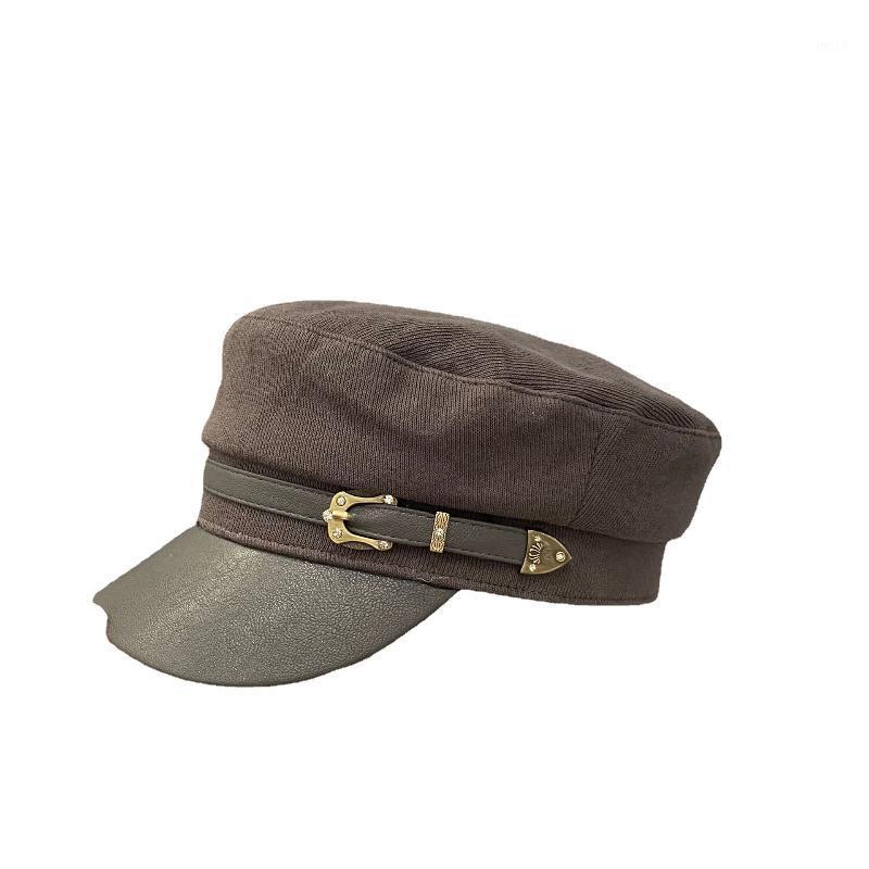 

Berets British Retro Stitching PU Eave Belt Buckle Fashion Personality Street Flat Navy Hat, Grey