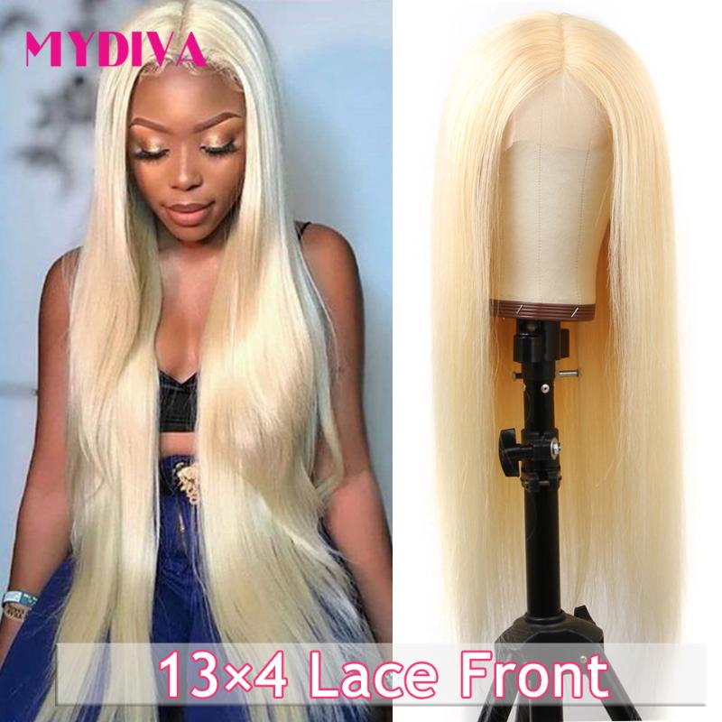 

13x4 613 Blonde Lace Front Wig Honey Blonde Straight Human Hair Wigs 28 30 Inch Transparent Glueless Wigs For Women 250% Remy, #613