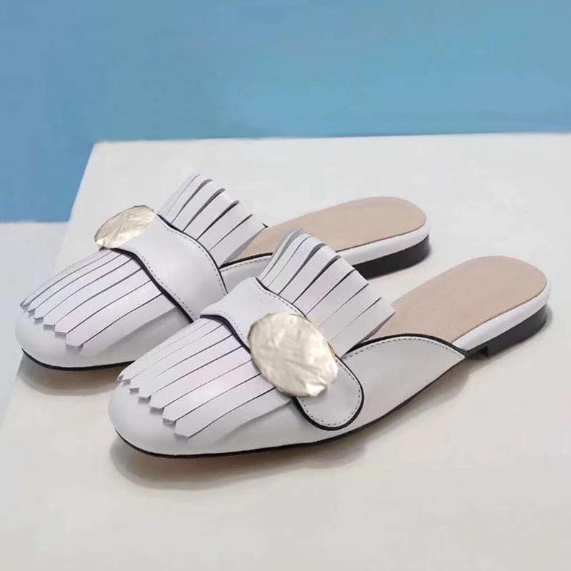 

Women's Sandals Fashion Slippers Ladies Summer Flat Shoes Leather Metal Decoration Open Toe Comfortable Lazy Shoes Designer Office Sandals, Black