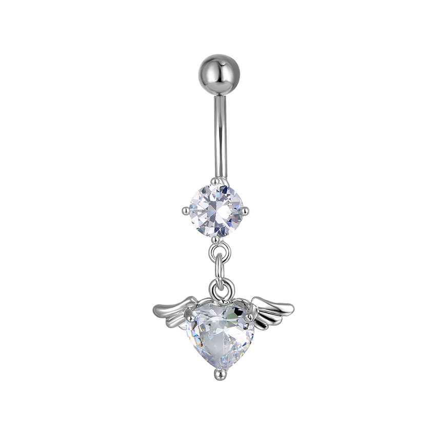 

D0617 Heart Zircon Belly Navel Ring Clear 8mm Shape 14 Ga 10MM Length