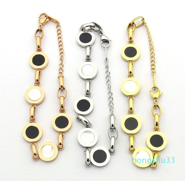 

design mix High quality Factory black white chain bracelet Bangle Rose Gold Silver 316L Stainless Steel inlaid ceramic Love Jewelry Women