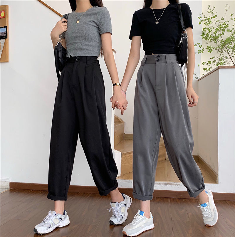 

2021 Short Tall Waist, Long Leg, New Loose Suit, Ladies'pants, Office Lady, Casual Straight Pants, Summer . Oire, Gray
