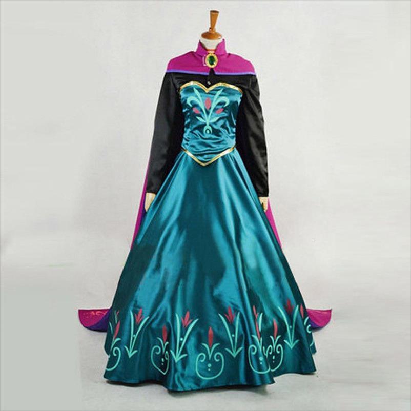 Newest Adults Frozen Snow Anna Womens Dress Fancy With Cape Queen Cosplay Party Stage Costume Long Sleeve Women For Girls-image-723951884