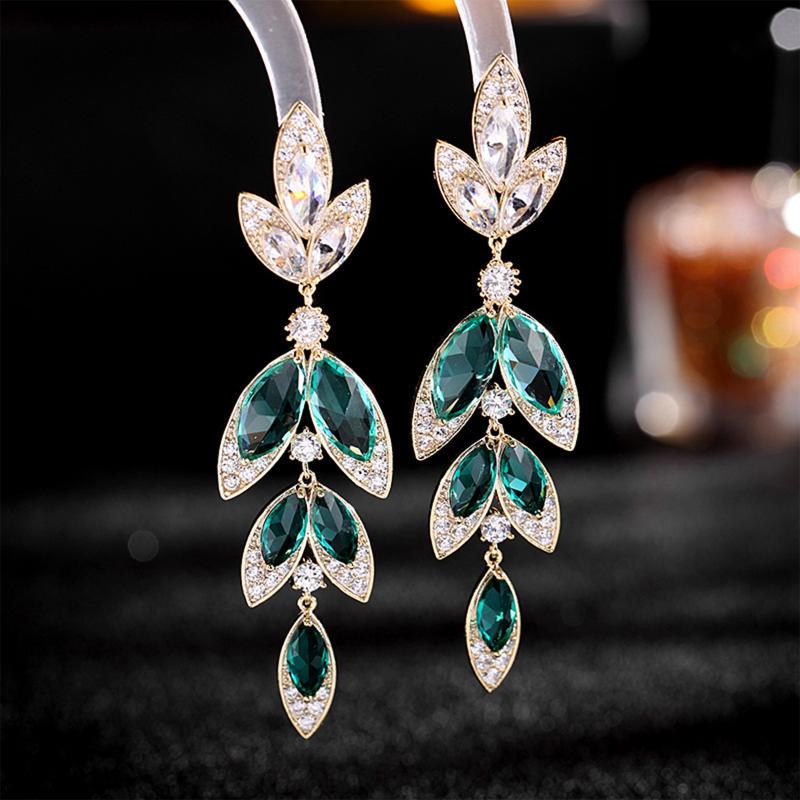 

Dangle & Chandelier Drop Earrings Flower Leaf Zircon Eardrops Gold Plated Earring, Silver