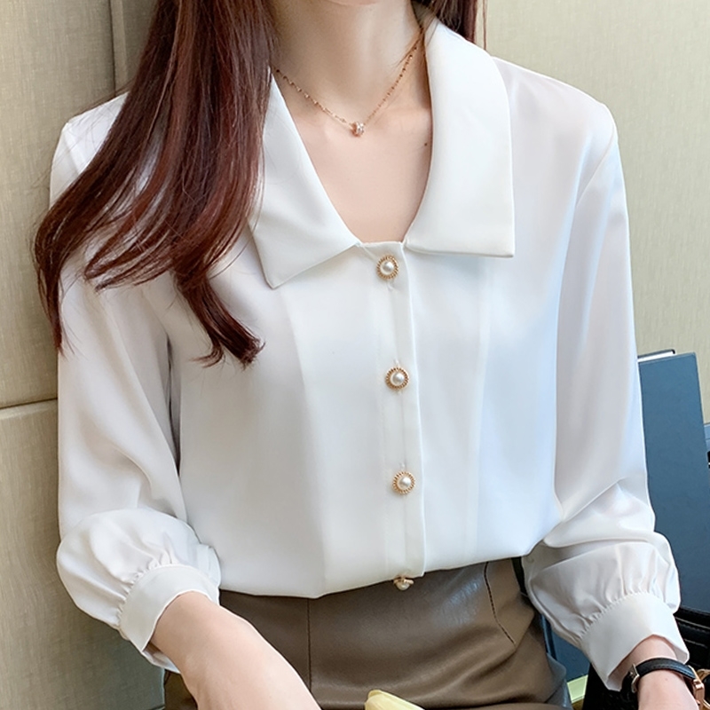 

Long Sleeve White Blouse Tops Blouses Femme Blouse Women Blusas Mujer De Moda Turn Down Collar Chiffon Blouse Shirt D662 210602