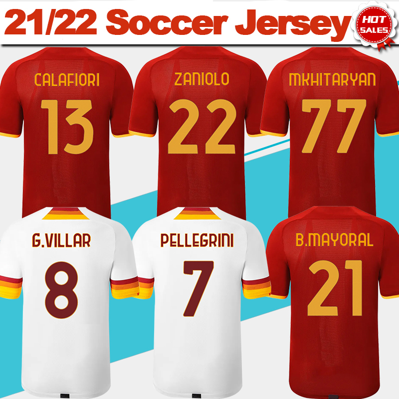 

#9 ABRAHAM Home Red Football Jerseys 21/22 Away White Adult Fans Version Soccer Shirt 2021/2022, Home no patch