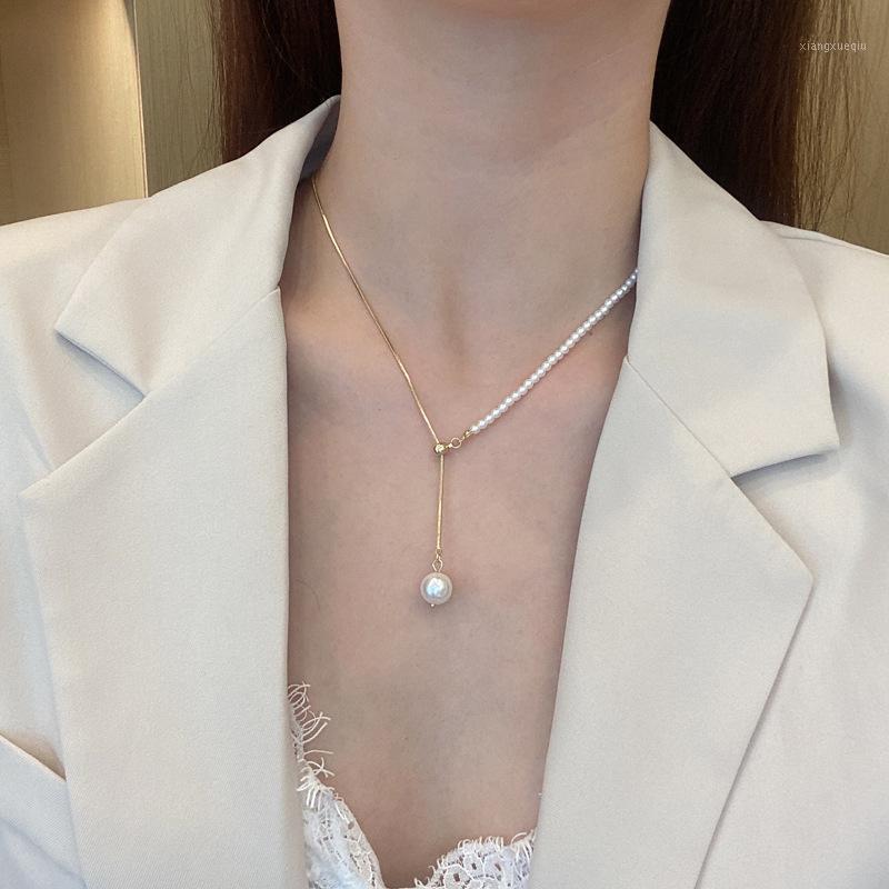 

Pendant Necklaces 2022 Fashion Beautiful Pearl Necklace Asymmetric Splicing Lady Chain Design Jewelry Gift, Silver