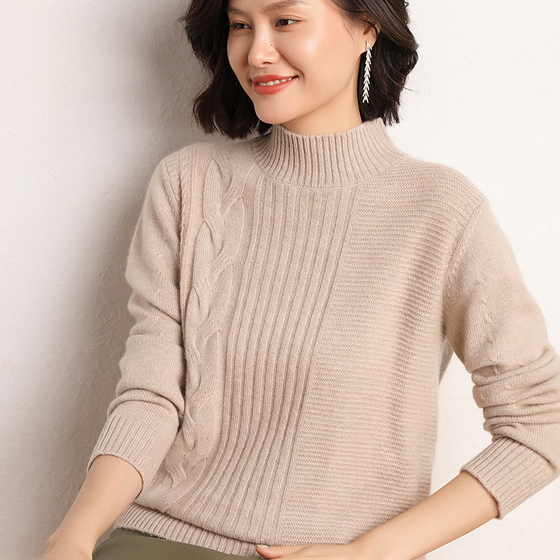 

2021 New Thickening Women's O-neck Knitting Jumper Warm Women Long Sleeve Autumn Winter Sweater Female 100% Cashmere 57vj, Pink