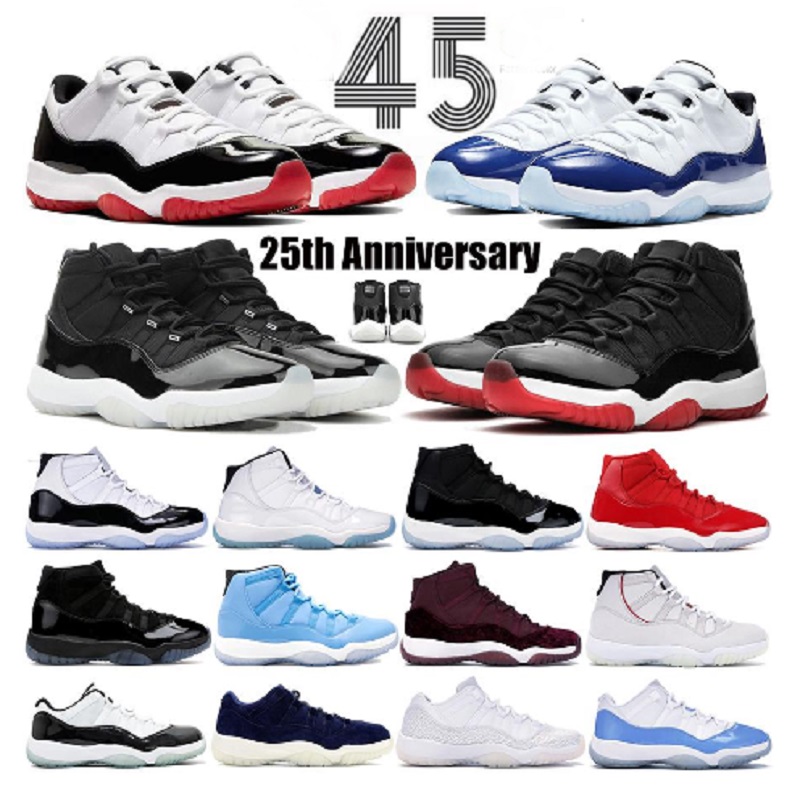 

Top basketball shoes 11 11s jubilee 25th anniversary Space jam legend blue platinum tint cap and gown white metallic silver men women trainers, # 12