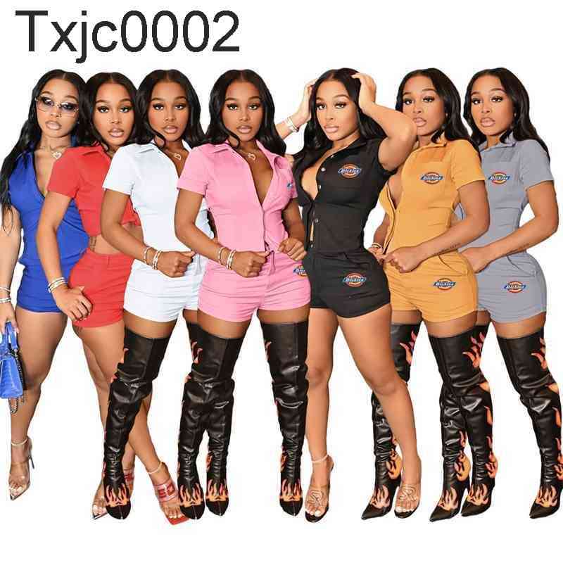 

Women Tracksuits Two Piece Set Designer Slim Sexy Solid Color Short Sleeve Shorts Embroidery Letters Ladies Casual Sportswear 7 Colours, Light yellow-7