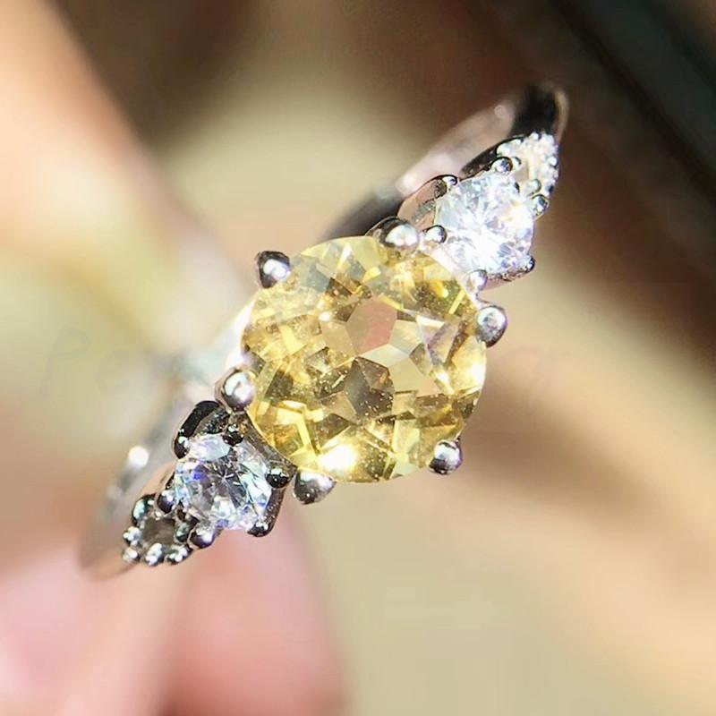 

Cluster Rings Per Jewelry Natural Real Citrine Round Small Ring 6*6mm 0.7ct Gemstone 925 Sterling Silver Q204213, Golden;silver