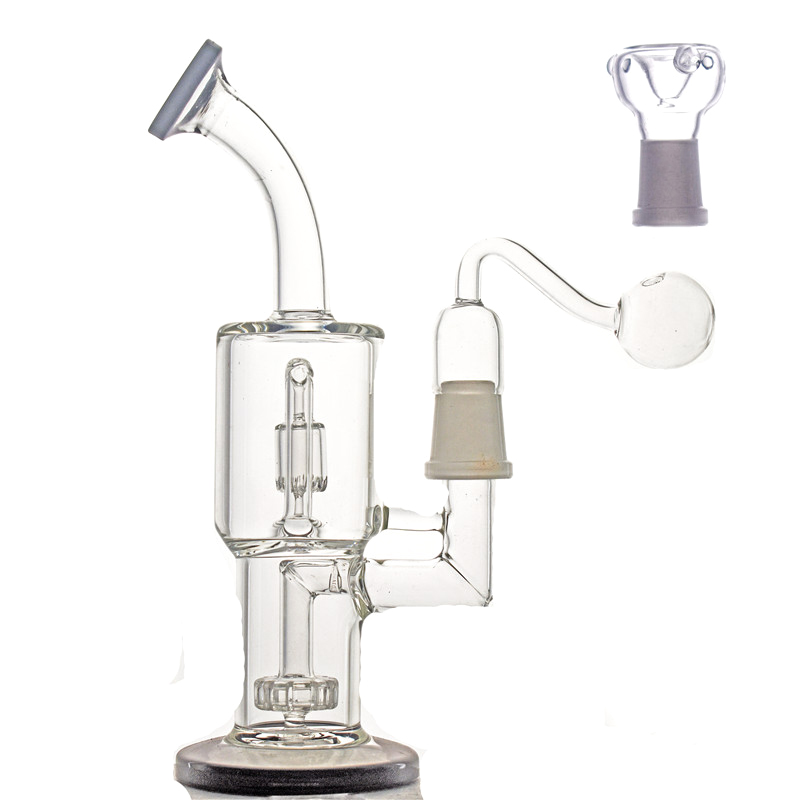 

18.8mm glass beaker Bongs double-layer matrix percolator glass recycler bong dab oil rigs hand smoking water pipe with glass oil burner pipe