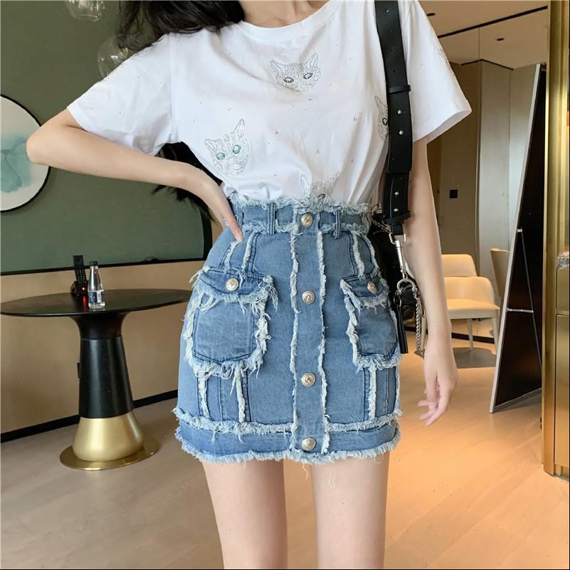 

2021 summer women high waist denim skirt fringed women single breasted tassel bag hip skirt drop shipping good quality, Black