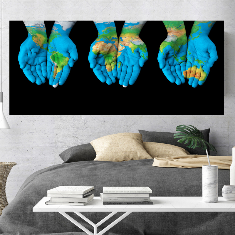 

World In Hands Inspired Canvas Painting Black Background Prints And Posters Wall Pictures Home Decor