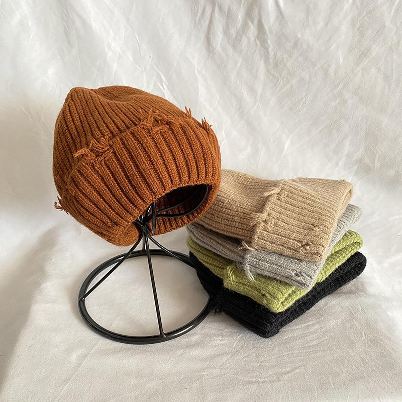 

bucket hat Hole knitted woolen female autumn and winter yuppie fisherman's landlord's versatile fashion male cold, Gray
